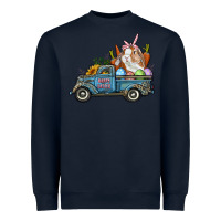 Navy Happy Easter Truck with Bunny Eggs And Carrot Heavyweight Sweatshirt - RanaPortraitStore