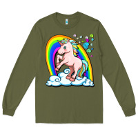 Army Green cute unicorn with rainbow Long Sleeve Tee - FaDigitalArtStudio