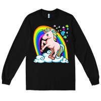 Black cute unicorn with rainbow Long Sleeve Tee - FaDigitalArtStudio