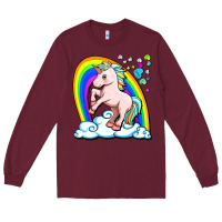 Burgundy cute unicorn with rainbow Long Sleeve Tee - FaDigitalArtStudio