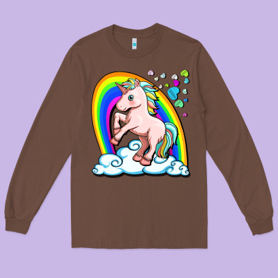 Cute Unicorn With Rainbow Long Sleeve Tee Designed By Fadigitalartstudio