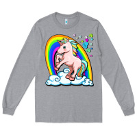 Heather Grey cute unicorn with rainbow Long Sleeve Tee - FaDigitalArtStudio