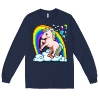 Navy cute unicorn with rainbow Long Sleeve Tee - FaDigitalArtStudio
