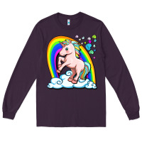 Plum cute unicorn with rainbow Long Sleeve Tee - FaDigitalArtStudio