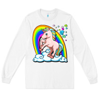 White cute unicorn with rainbow Long Sleeve Tee - FaDigitalArtStudio