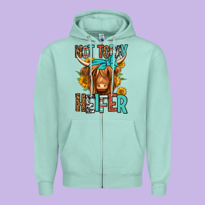 Not Today Heifer Long Haired Cow Zipper Hoodie Designed By Jasminsmagicworld