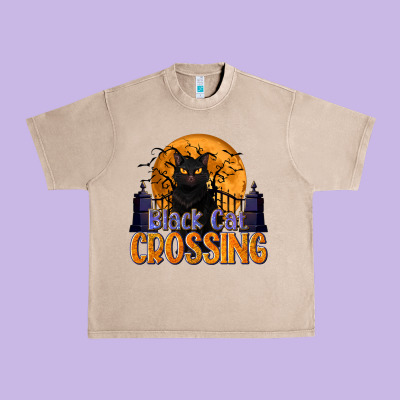 Black Cat Crossing Urban Heavy Tee Designed By Texasbilliewilder