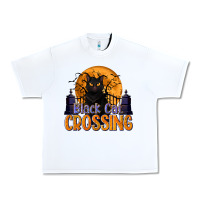 White Black Cat Crossing Urban Heavy Tee - texasbilliewilder