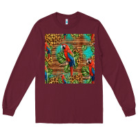 Burgundy macaw parrot seamless pattern Long Sleeve Tee - HRA Design Shop
