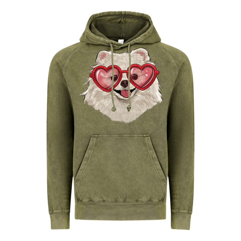 White Pomeranian With Love Glasses Vintage Hoodie by RanaPortraitStore | Teevron