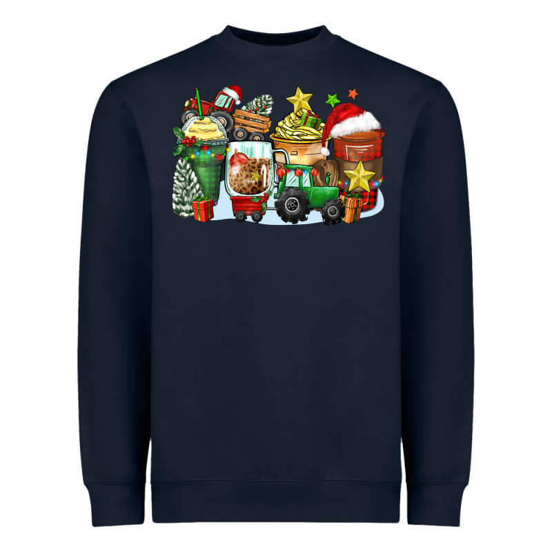 Christmas Tractor Coffee Cups Heavyweight Sweatshirt by Zillion Design Studio | Teevron