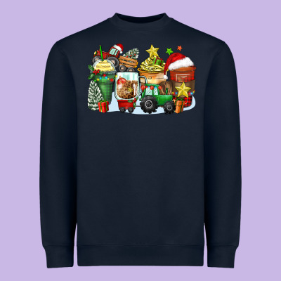 Christmas Tractor Coffee Cups Heavyweight Sweatshirt Designed By Zillion Design Studio