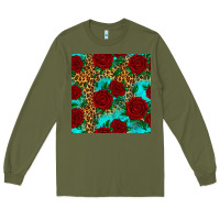 Army Green leopard roses seamless pattern Long Sleeve Tee - HRA Design Shop