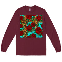 Burgundy leopard roses seamless pattern Long Sleeve Tee - HRA Design Shop