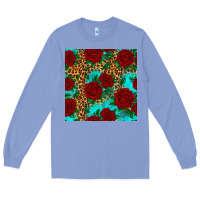 Colony Blue leopard roses seamless pattern Long Sleeve Tee - HRA Design Shop