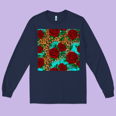 Leopard Roses Seamless Pattern Long Sleeve Tee Designed By Hra Design Shop