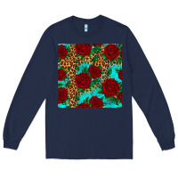 Navy leopard roses seamless pattern Long Sleeve Tee - HRA Design Shop