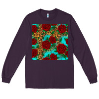 Plum leopard roses seamless pattern Long Sleeve Tee - HRA Design Shop