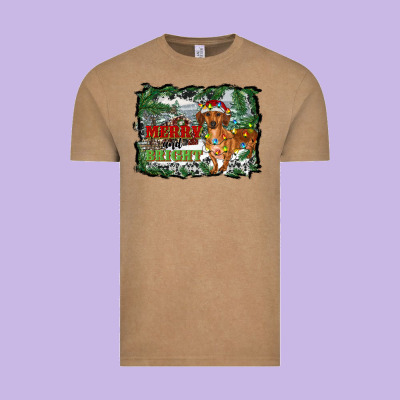 Merry And Bright  Dachshund With Farm Vintage Tee Designed By Ranaportraitstore
