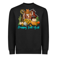 Black Happy Fall Y'all Longhorn Cow Heavyweight Sweatshirt - RanaPortraitStore