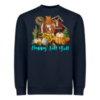 Navy Happy Fall Y'all Longhorn Cow Heavyweight Sweatshirt - RanaPortraitStore