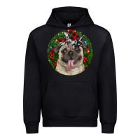 Black Christmas Pug With Buffalo Plaid Urban Hoodie - RanaPortraitStore