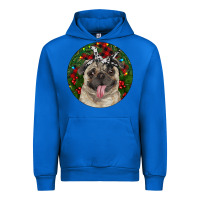 Cobalt Christmas Pug With Buffalo Plaid Urban Hoodie - RanaPortraitStore