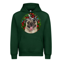 Forest Green Christmas Pug With Buffalo Plaid Urban Hoodie - RanaPortraitStore