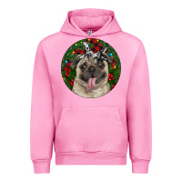 Fuchsia Pink Christmas Pug With Buffalo Plaid Urban Hoodie - RanaPortraitStore