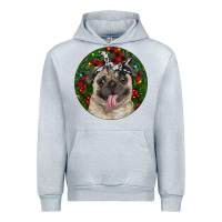 Heather Grey Christmas Pug With Buffalo Plaid Urban Hoodie - RanaPortraitStore