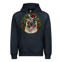 Navy Christmas Pug With Buffalo Plaid Urban Hoodie - RanaPortraitStore