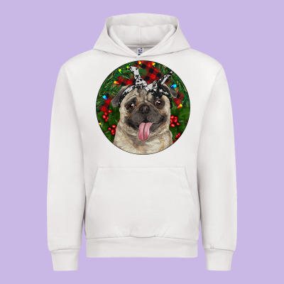 Christmas Pug With Buffalo Plaid Urban Hoodie Designed By Ranaportraitstore