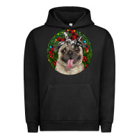 Pigment Black Christmas Pug With Buffalo Plaid Urban Hoodie - RanaPortraitStore
