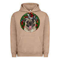 Pigment Burro Christmas Pug With Buffalo Plaid Urban Hoodie - RanaPortraitStore