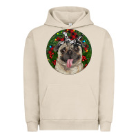 Pigment French Oak Christmas Pug With Buffalo Plaid Urban Hoodie - RanaPortraitStore