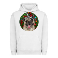 Pigment Lunar Rock Christmas Pug With Buffalo Plaid Urban Hoodie - RanaPortraitStore