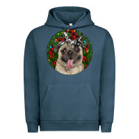 Pigment Midnight Navy Christmas Pug With Buffalo Plaid Urban Hoodie - RanaPortraitStore