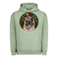 Pigment Oil Green Christmas Pug With Buffalo Plaid Urban Hoodie - RanaPortraitStore
