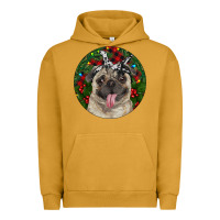 Pigment Peanut Butter Christmas Pug With Buffalo Plaid Urban Hoodie - RanaPortraitStore