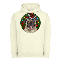 Pigment Pistachio Christmas Pug With Buffalo Plaid Urban Hoodie - RanaPortraitStore
