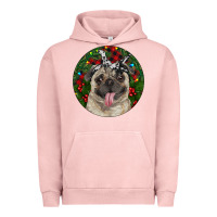 Pigment Salmon Christmas Pug With Buffalo Plaid Urban Hoodie - RanaPortraitStore