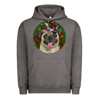 Pigment Tornado Christmas Pug With Buffalo Plaid Urban Hoodie - RanaPortraitStore