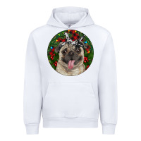 White Christmas Pug With Buffalo Plaid Urban Hoodie - RanaPortraitStore