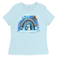 Baby Blue winter   rainbow and snowman Ladies Tee - AdoDesignShop