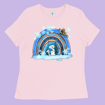 Winter   Rainbow And Snowman Ladies Tee Designed By Adodesignshop
