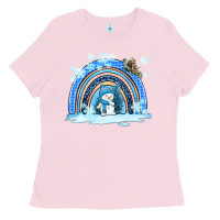Bubblegum Pink winter   rainbow and snowman Ladies Tee - AdoDesignShop