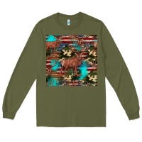 Army Green hunting deer american flag seamless pattern Long Sleeve Tee - HRA Design Shop