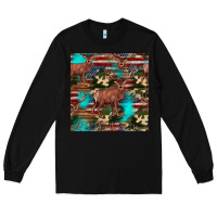 Black hunting deer american flag seamless pattern Long Sleeve Tee - HRA Design Shop