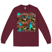 Burgundy hunting deer american flag seamless pattern Long Sleeve Tee - HRA Design Shop
