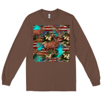 Chestnut hunting deer american flag seamless pattern Long Sleeve Tee - HRA Design Shop